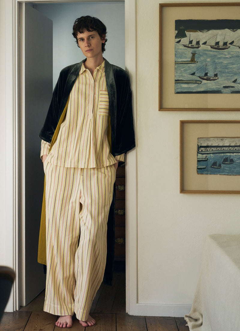 Deco Stripe Flannel Pajamas | Ecru/Corn