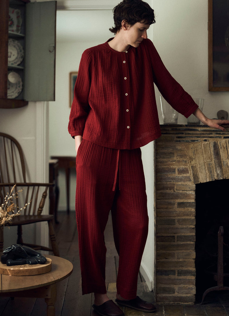 Crinkle Cotton Pajamas | Deep Berry