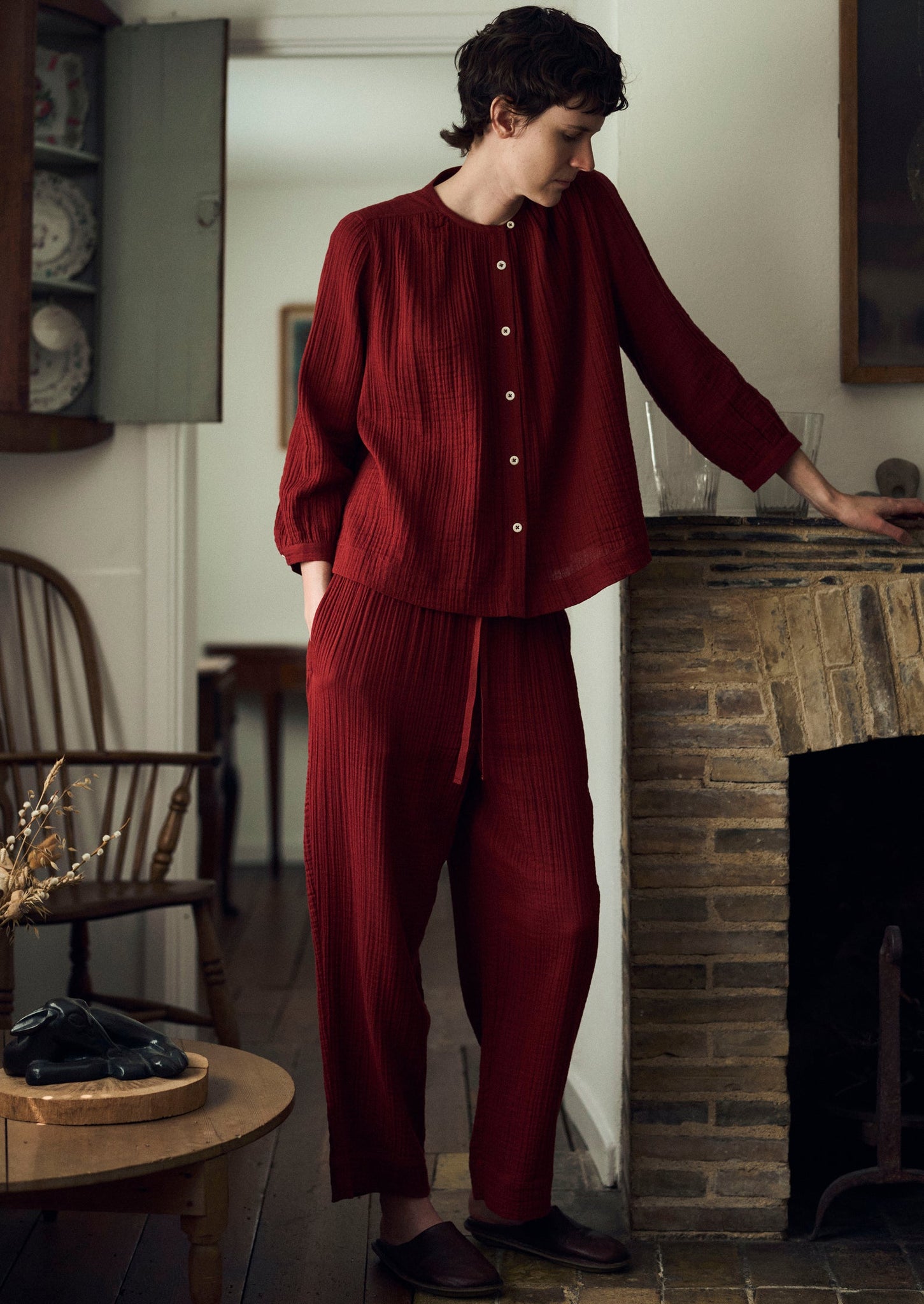 Crinkle Cotton Pajamas | Deep Berry