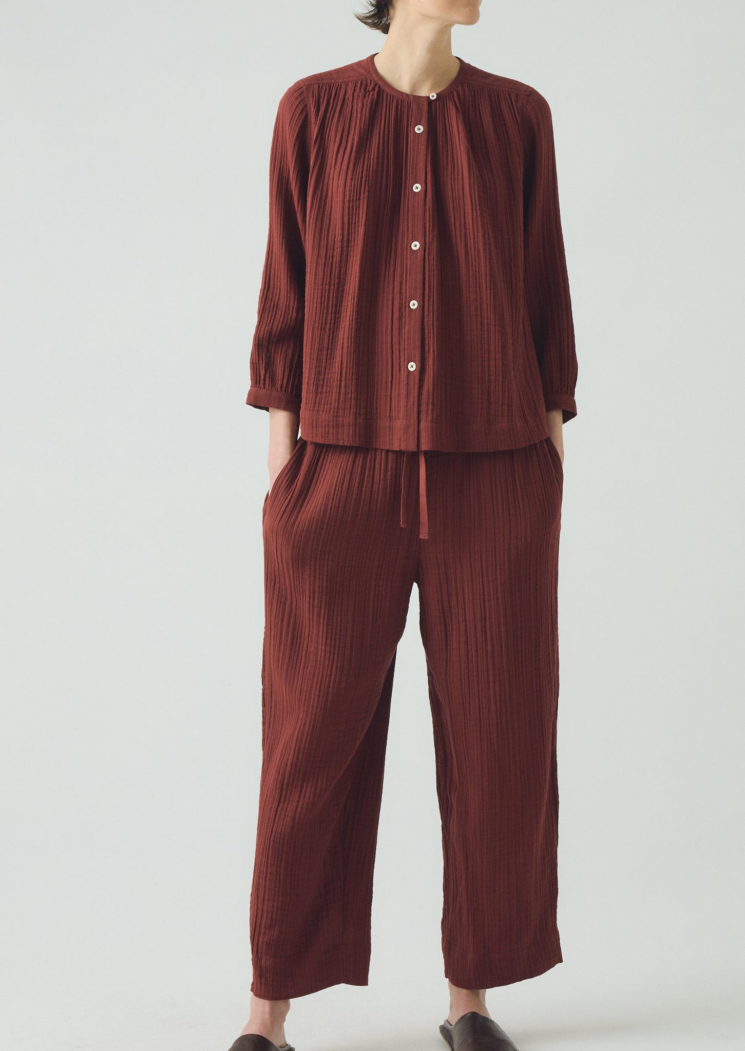 Crinkle Cotton Pajamas | Deep Berry