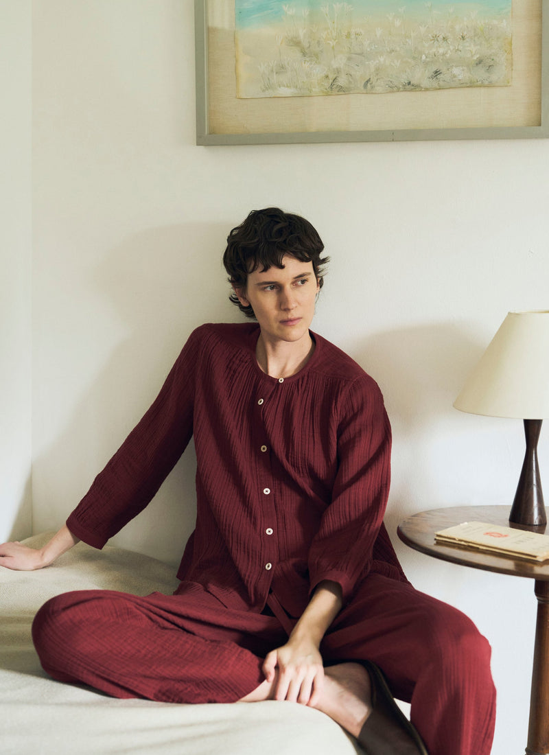 Crinkle Cotton Pajamas | Deep Berry