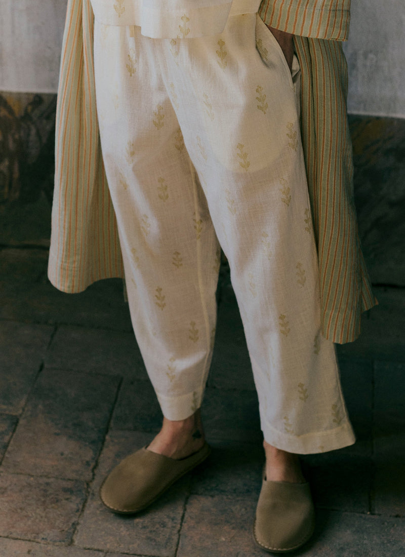 Etched Sprig Print Pajama Set | Ecru/Citrine