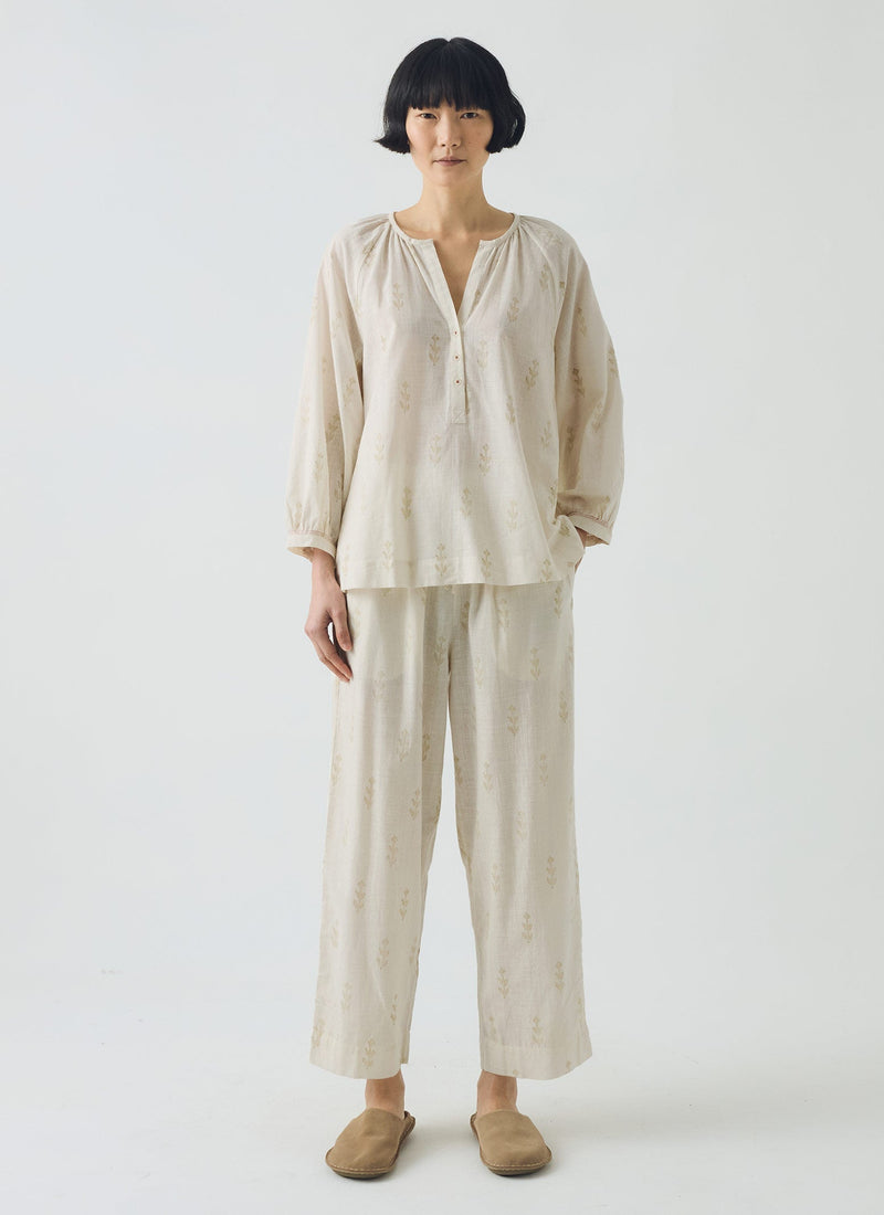 Etched Sprig Print Pajama Set | Ecru/Citrine