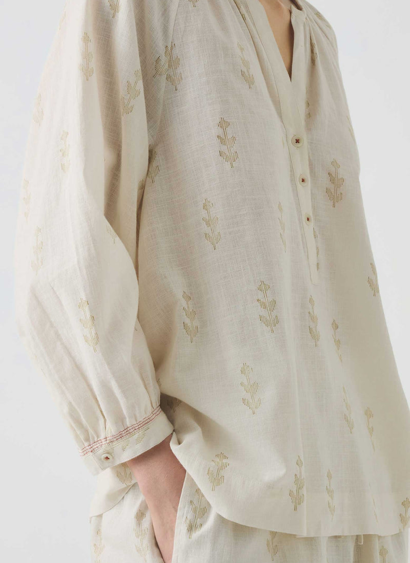 Etched Sprig Print Pajama Set | Ecru/Citrine