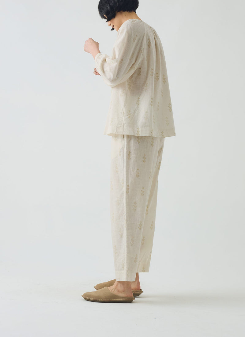 Etched Sprig Print Pajama Set | Ecru/Citrine