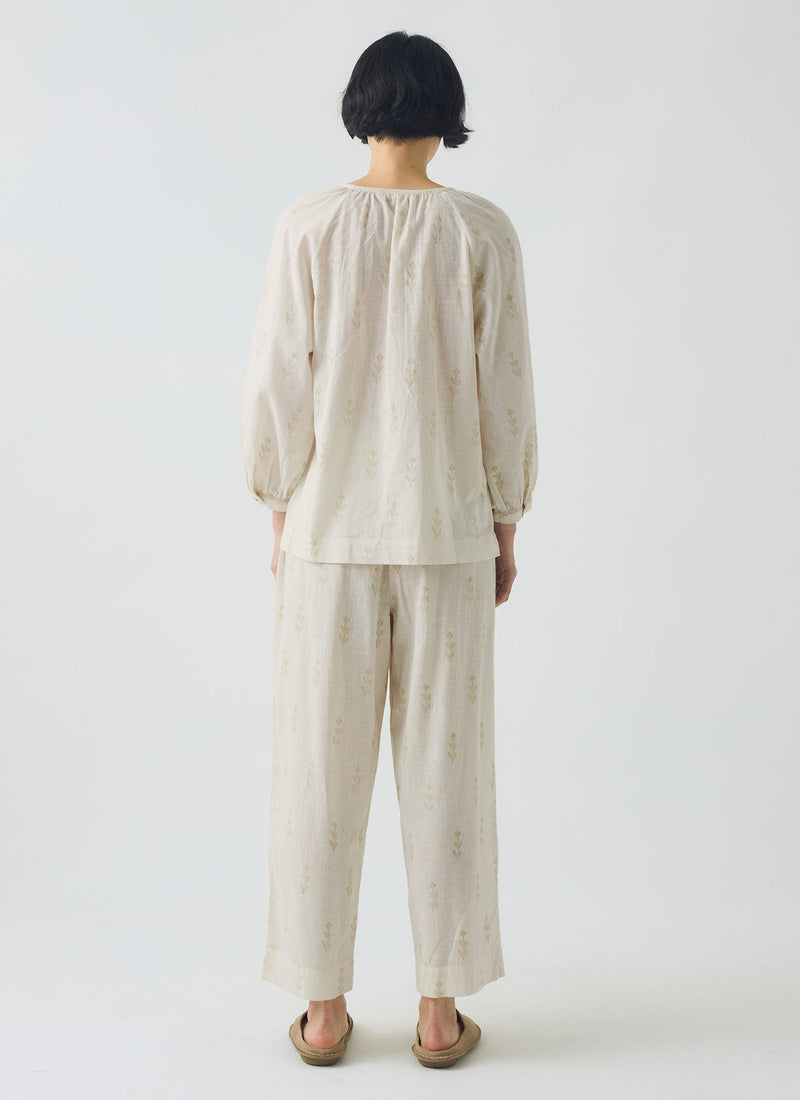 Etched Sprig Print Pajama Set | Ecru/Citrine