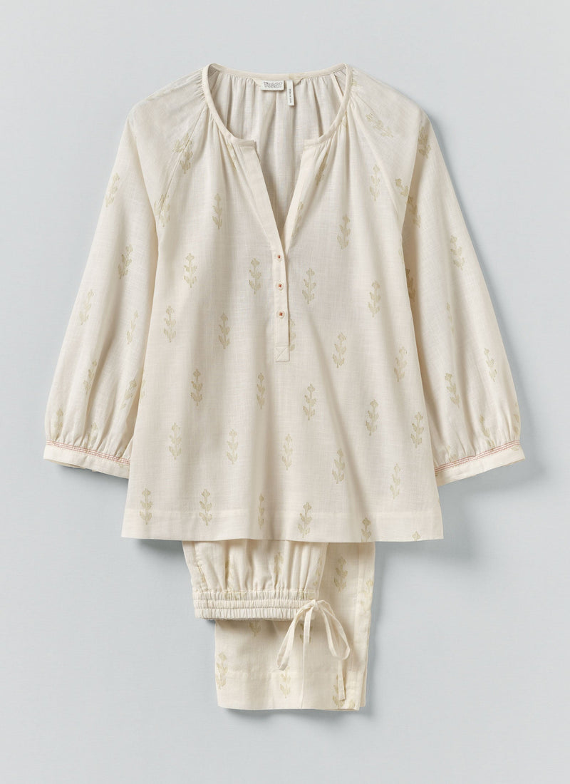 Etched Sprig Print Pajama Set | Ecru/Citrine