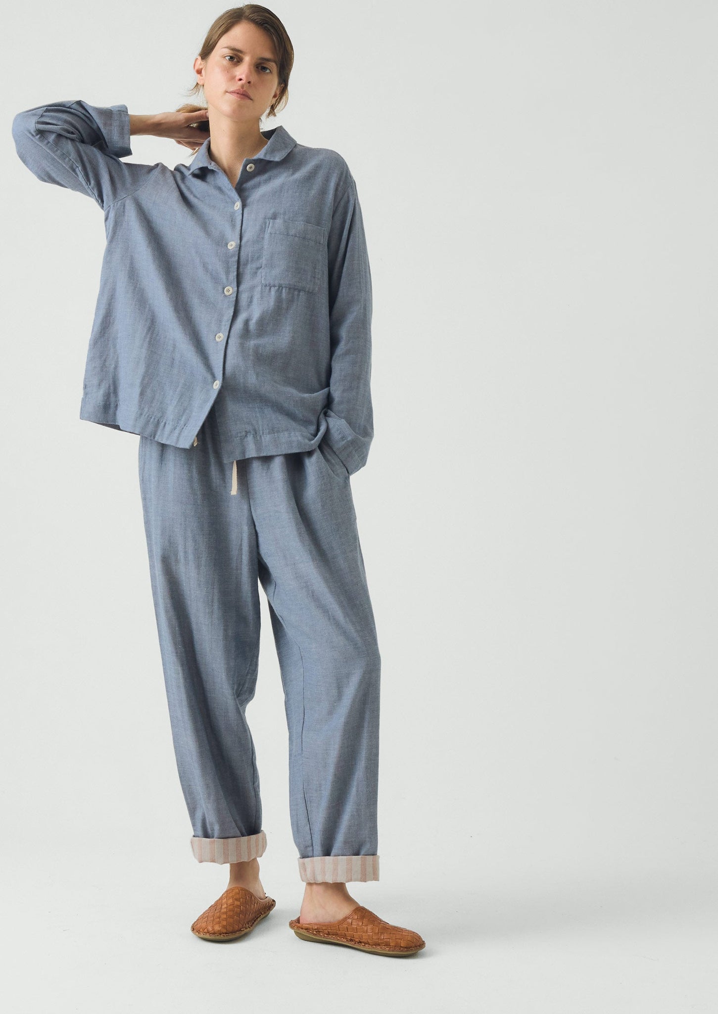 Soft Faced Cotton Pajamas | Blue Chambray