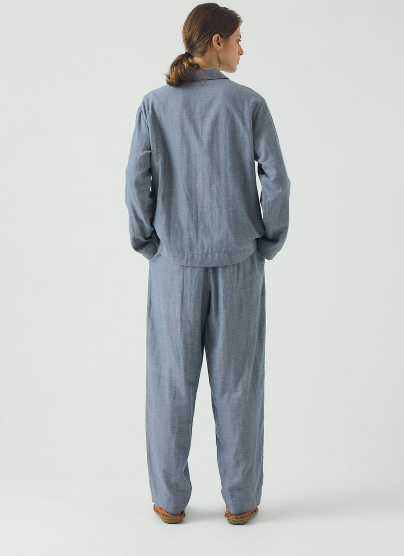 Soft Double Faced Cotton Pajamas | Blue Chambray