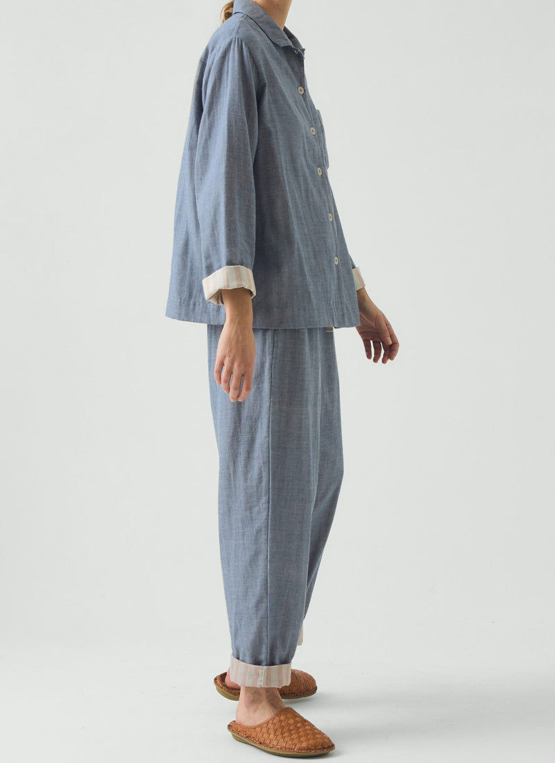 Soft Double Faced Cotton Pajamas | Blue Chambray