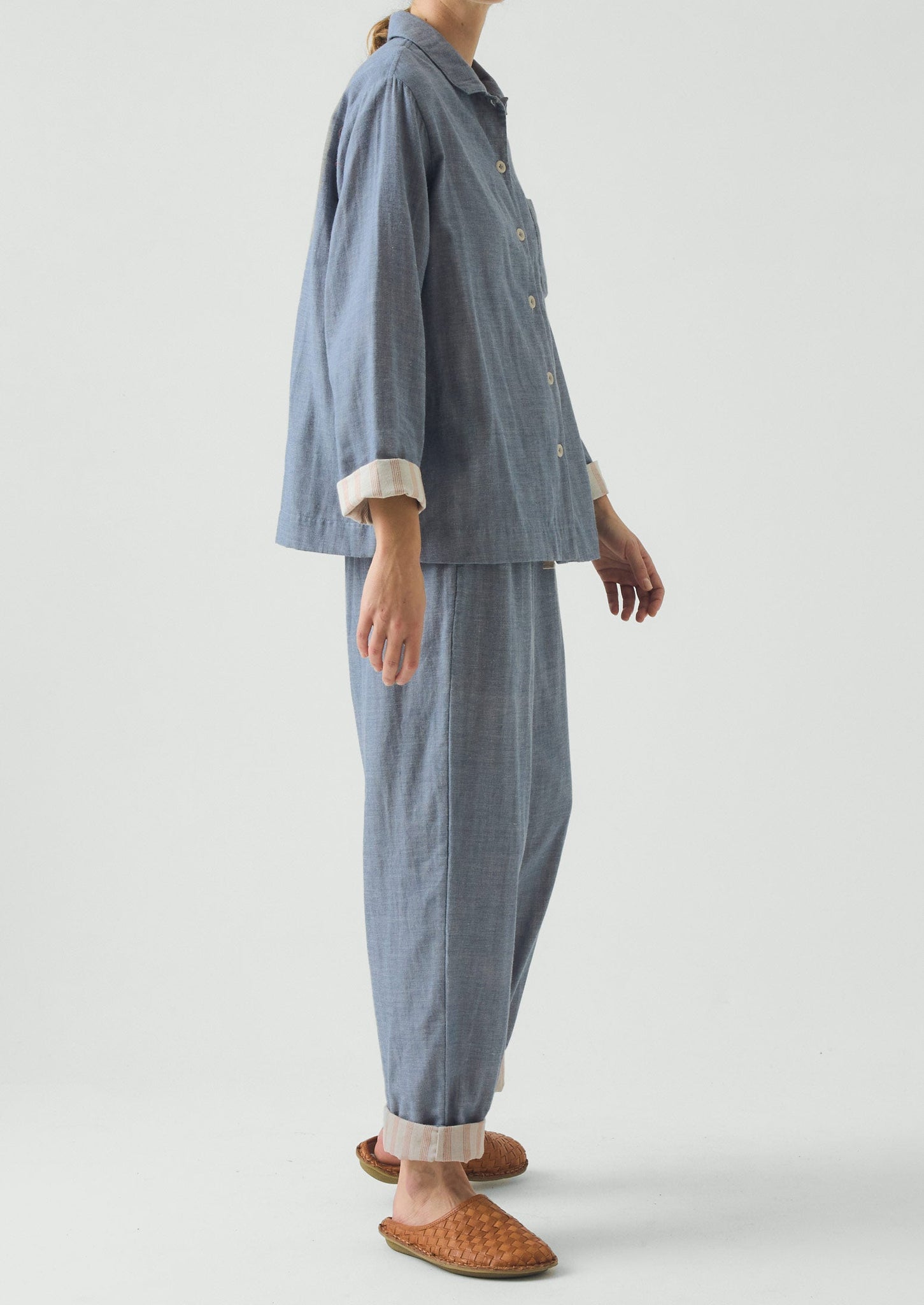 Soft Faced Cotton Pajamas | Blue Chambray