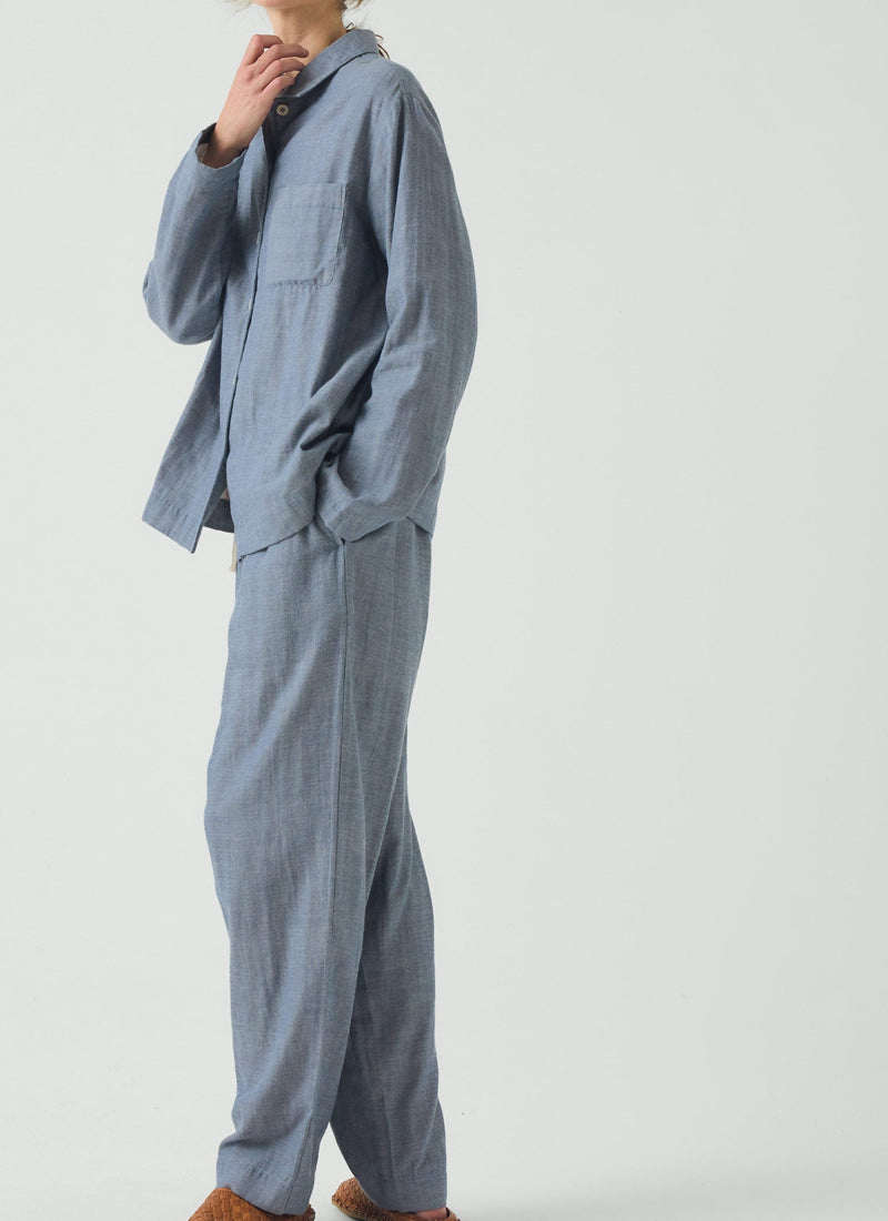 Soft Double Faced Cotton Pajamas | Blue Chambray