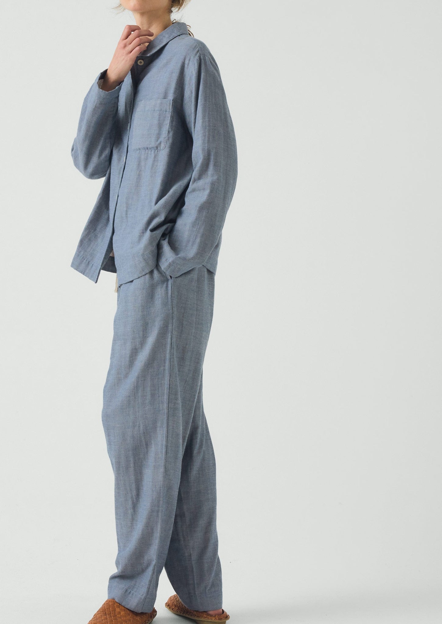 Soft Faced Cotton Pajamas | Blue Chambray