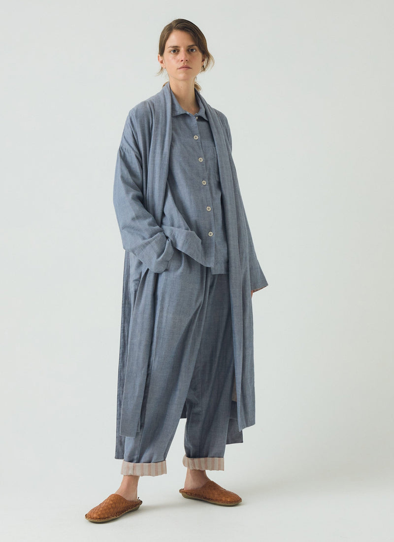 Soft Double Faced Cotton Pajamas | Blue Chambray