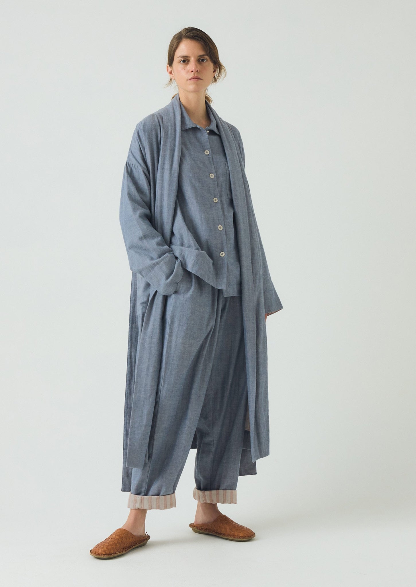 Soft Faced Cotton Pajamas | Blue Chambray