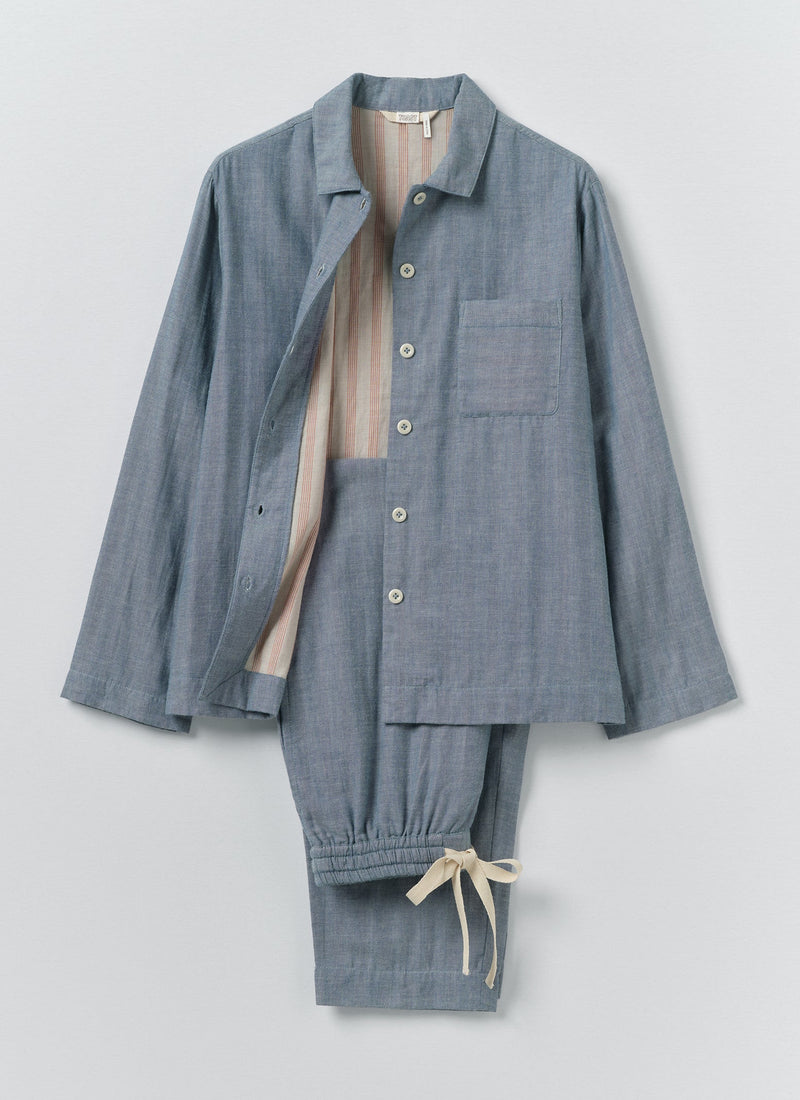 Soft Double Faced Cotton Pajamas | Blue Chambray