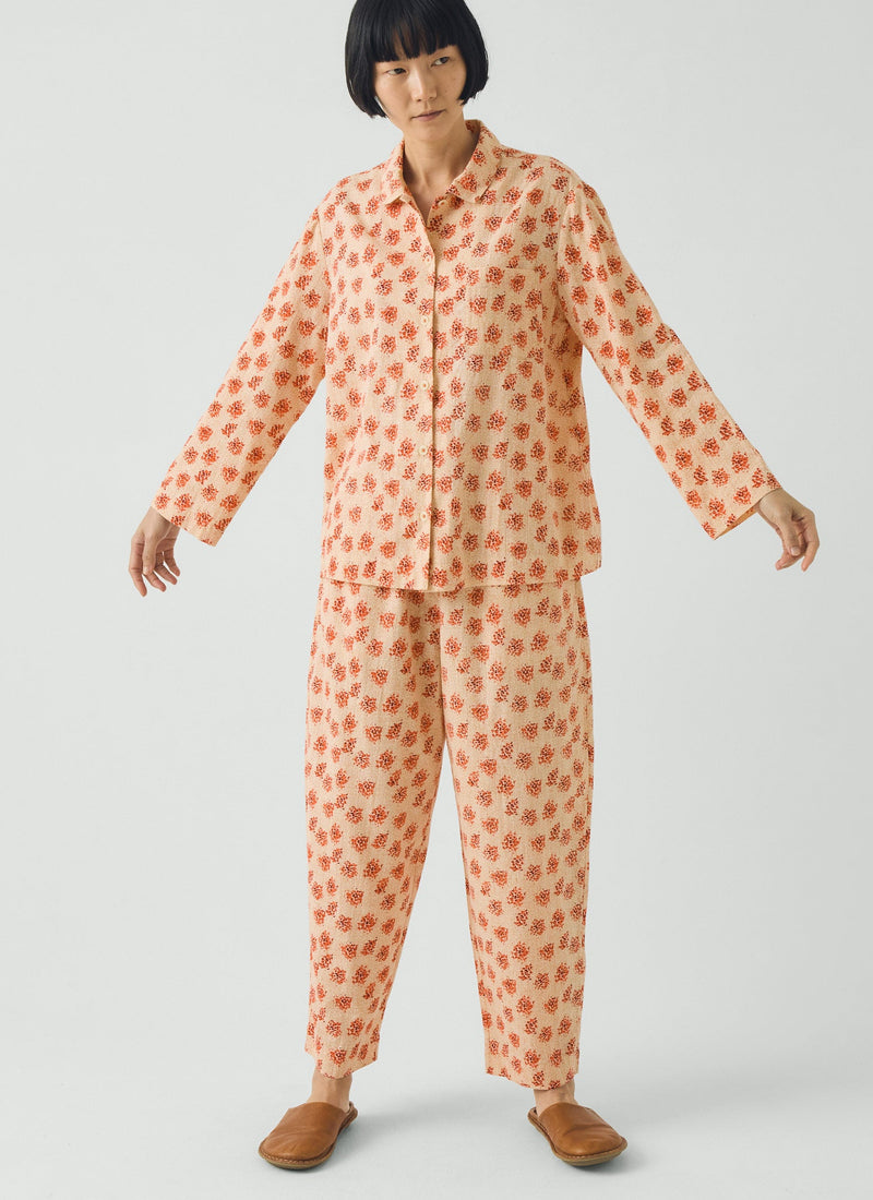 Bloom Print Cotton Pajamas | Sand/Multi