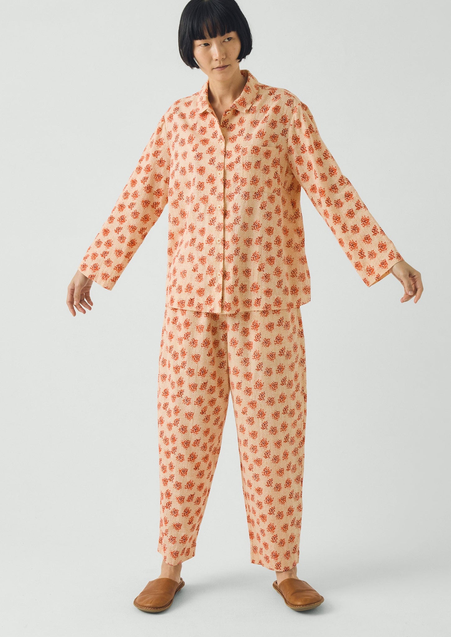 Bloom Print Cotton Pajamas | Sand/Multi
