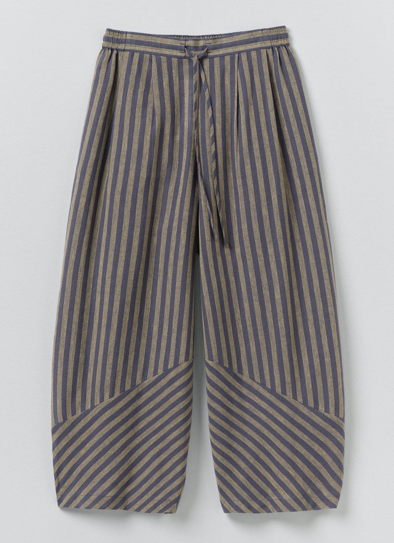 Awning Stripe Cotton Linen Pajama Pants | Catkin/Denim Blue
