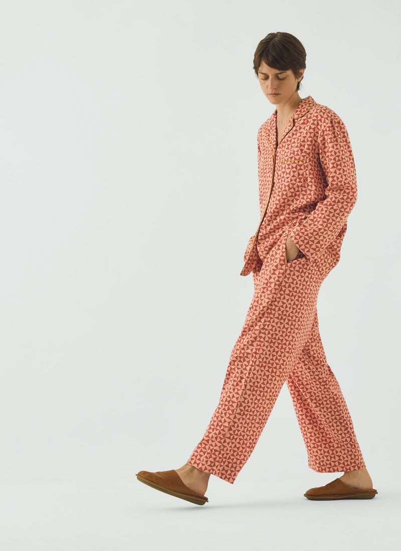 Cut Out Geo Print Flannel Pajamas | Orange Rust/Peach