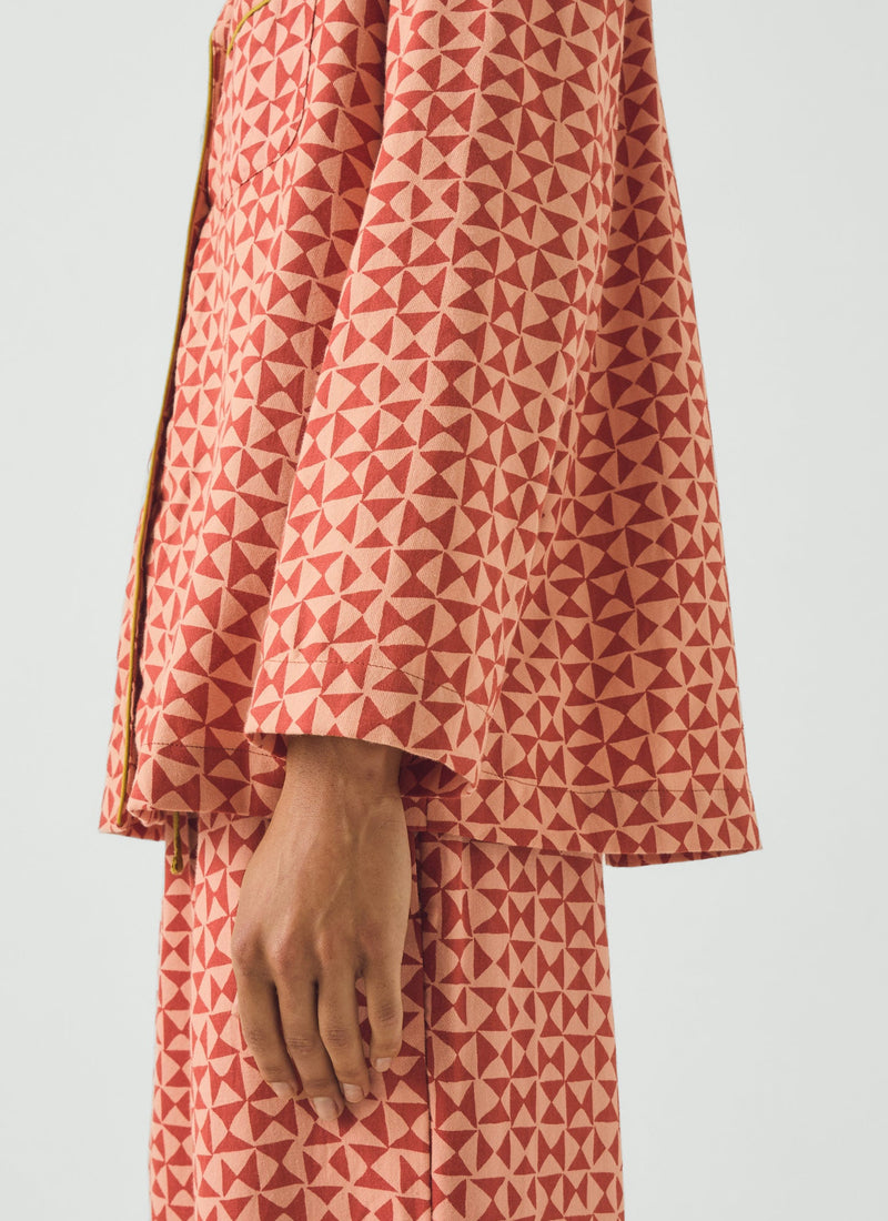 Cut Out Geo Print Flannel Pyjamas | Orange Rust/Peach