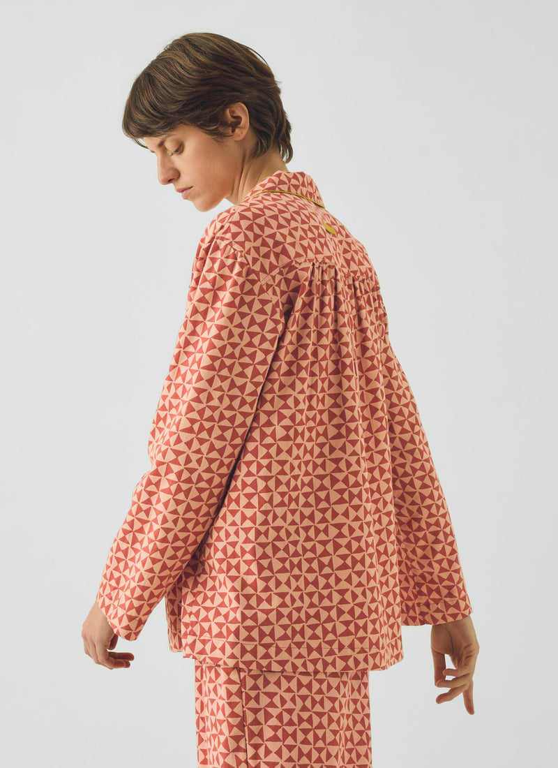Cut Out Geo Print Flannel Pajamas | Orange Rust/Peach