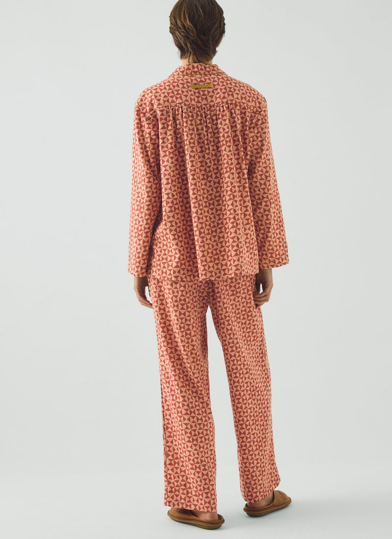 Cut Out Geo Print Flannel Pajamas | Orange Rust/Peach