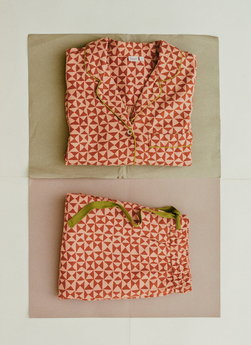 Cut Out Geo Print Flannel Pajamas | Orange Rust/Peach