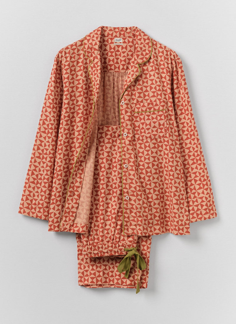 Cut Out Geo Print Flannel Pajamas | Orange Rust/Peach