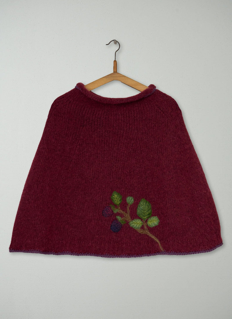 Renewed Lofty Alpaca Blend Knitted Poncho (153) | Carmine Red