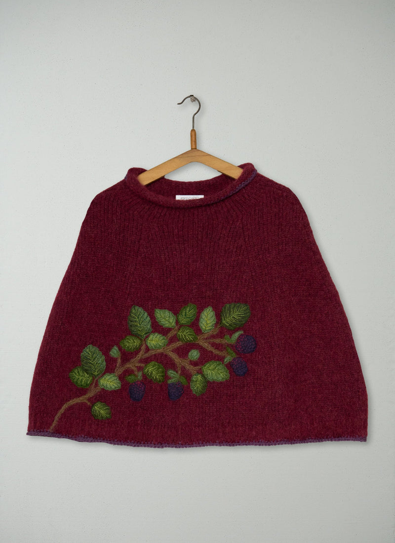 Renewed Lofty Alpaca Blend Knitted Poncho (153) | Carmine Red
