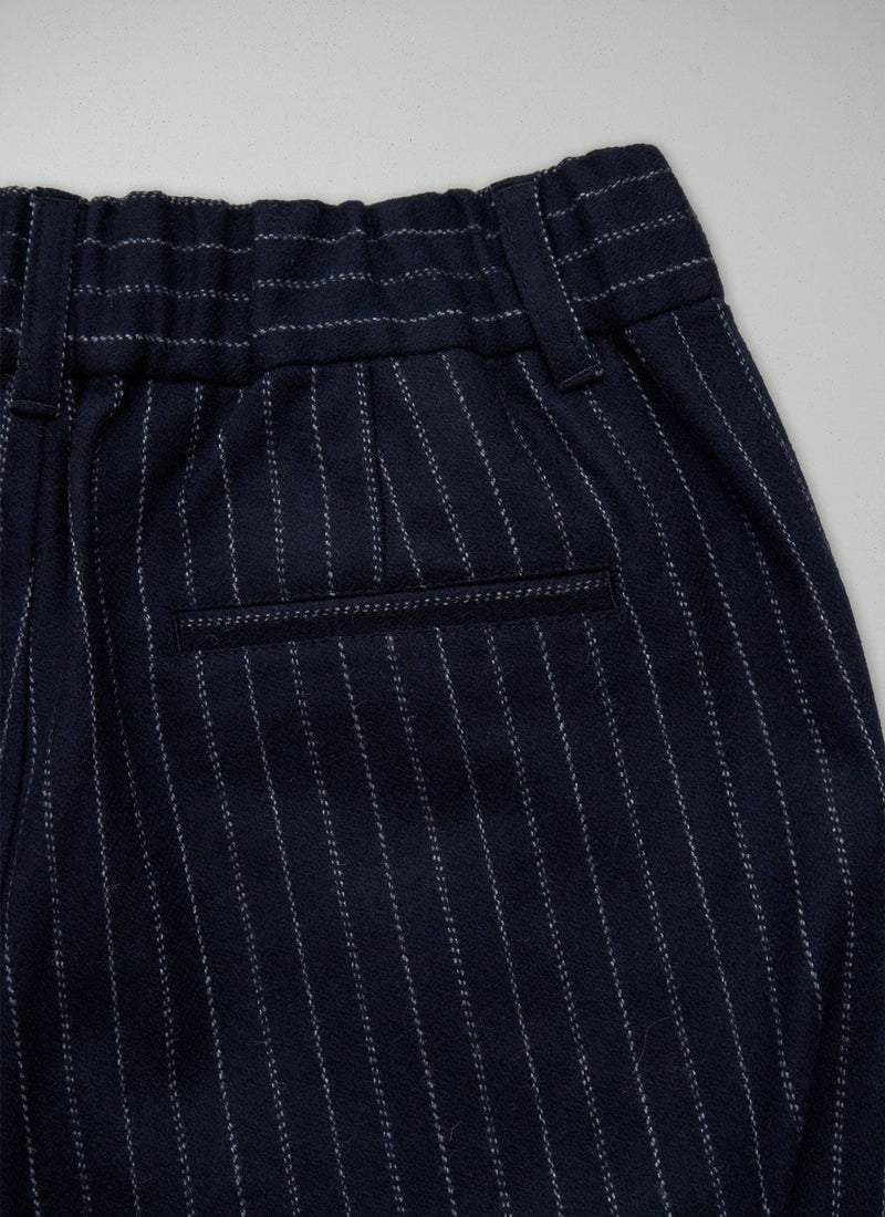 Renewed Gabi Pinstripe Wool Cashmere Pull on Pants Size 12 (55) | Navy