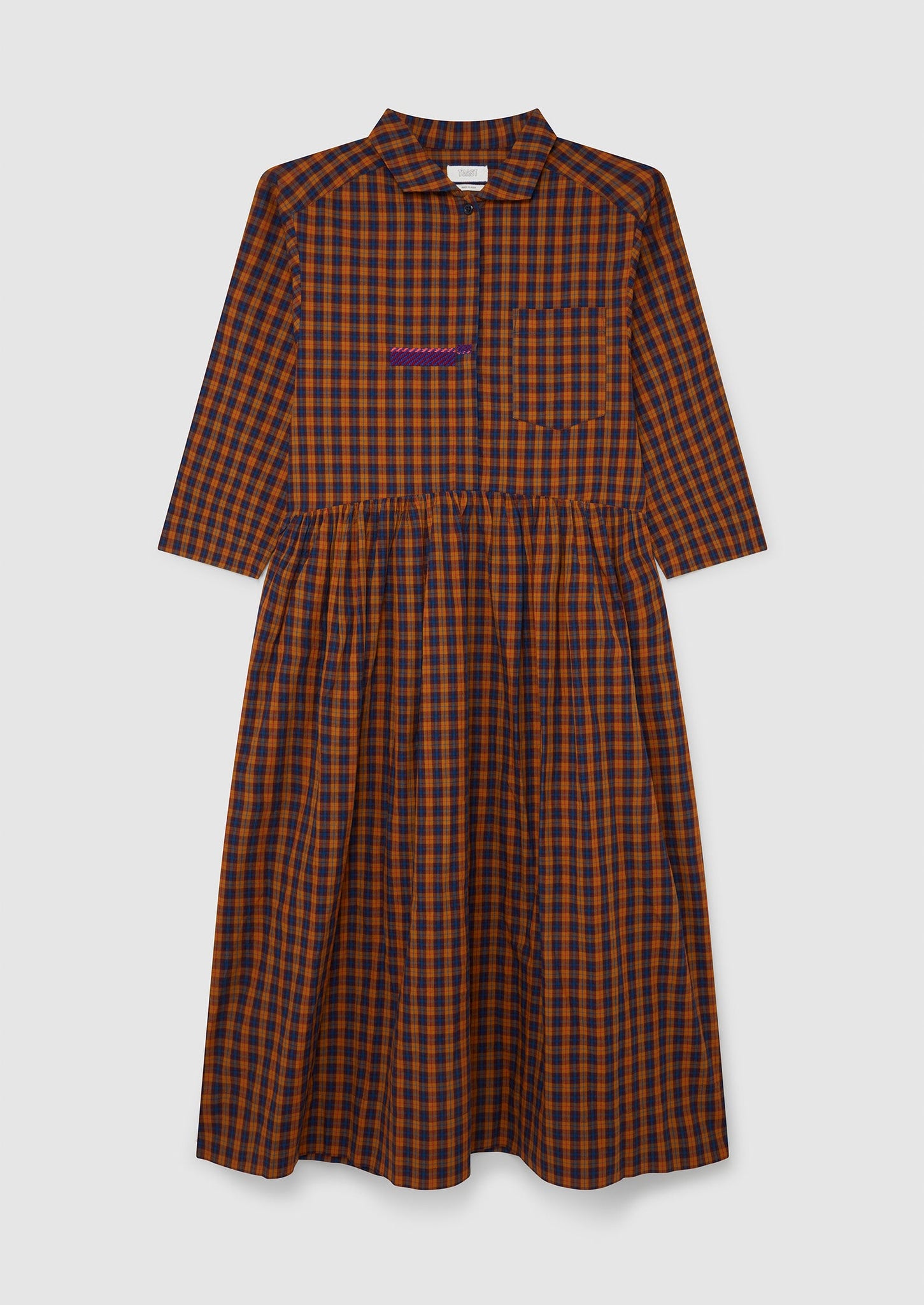 Renewed Bud Check Cotton Shirt Dress Size 14 | Ochre