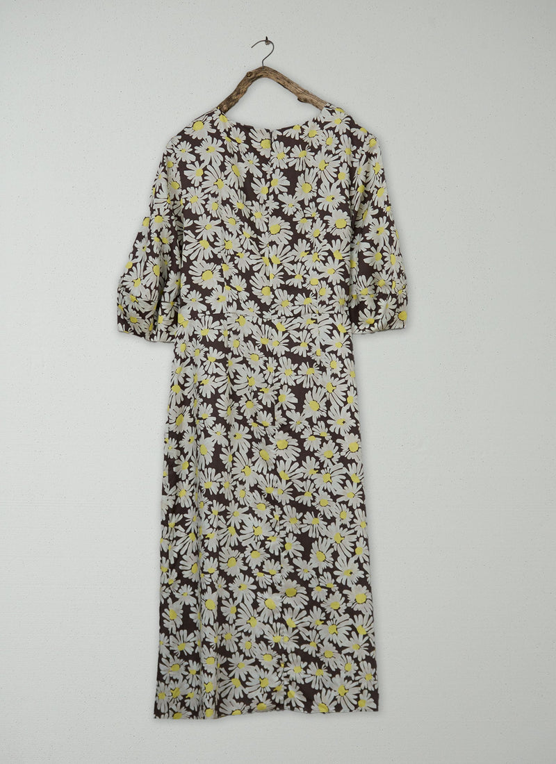 Renewed Rounded Sleeve Painted Daisy Dress Size 16 (117) | Billi Flower Yellow
