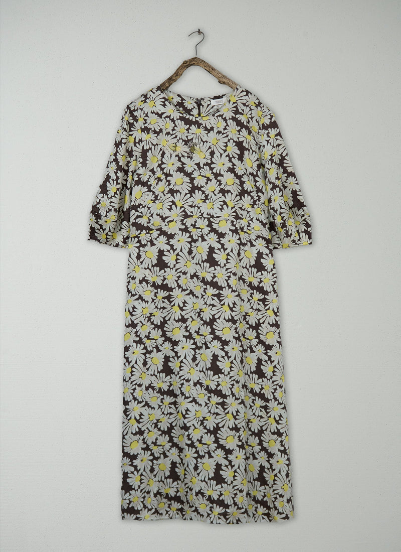 Renewed Rounded Sleeve Painted Daisy Dress Size 16 (117) | Billi Flower Yellow