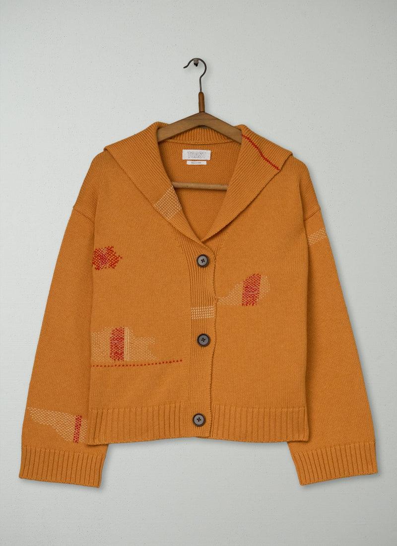 Renewed Collared Wool Cotton Boxy Cardigan Size XXSXS (150) | Cantaloupe Melon