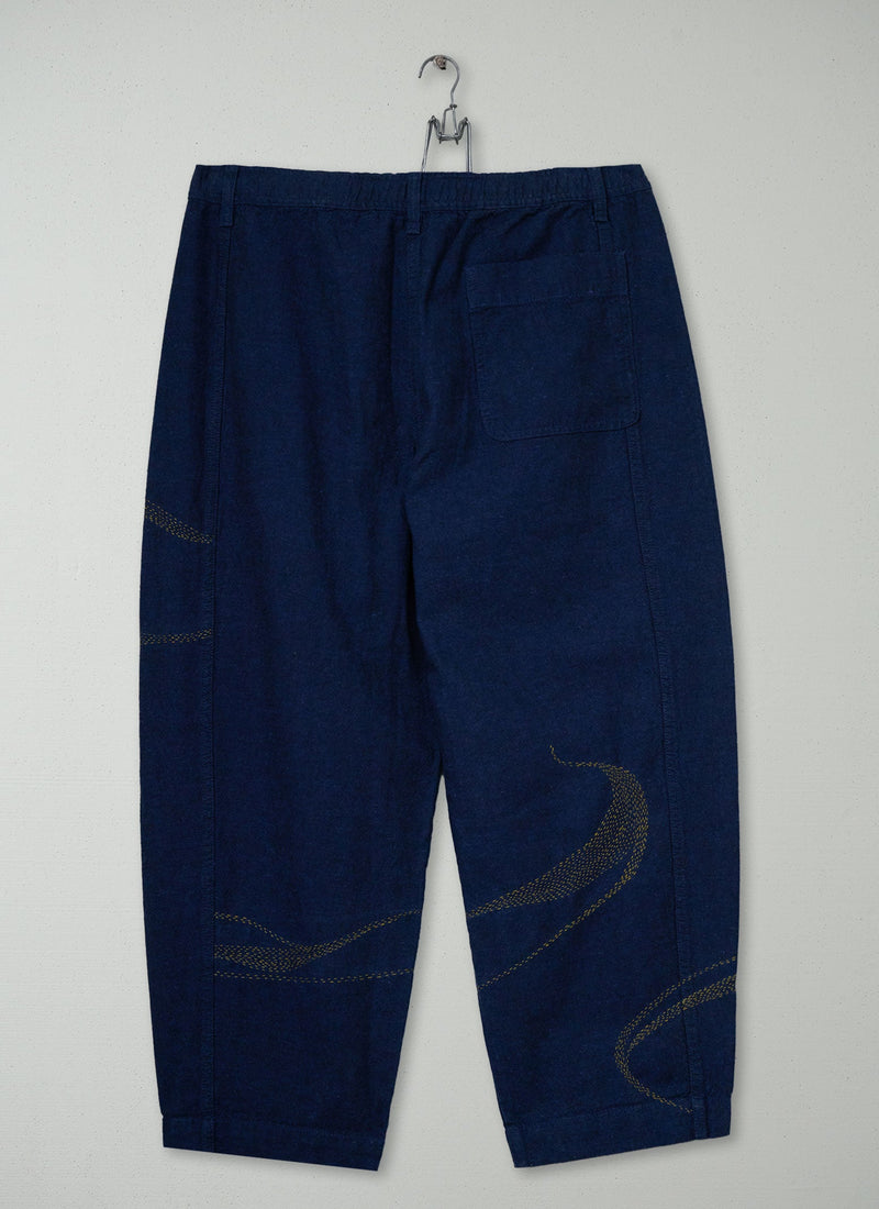 Renewed Organic Cotton Hemp Panel Pants Size 12 (063) | Dark Chambray Blue