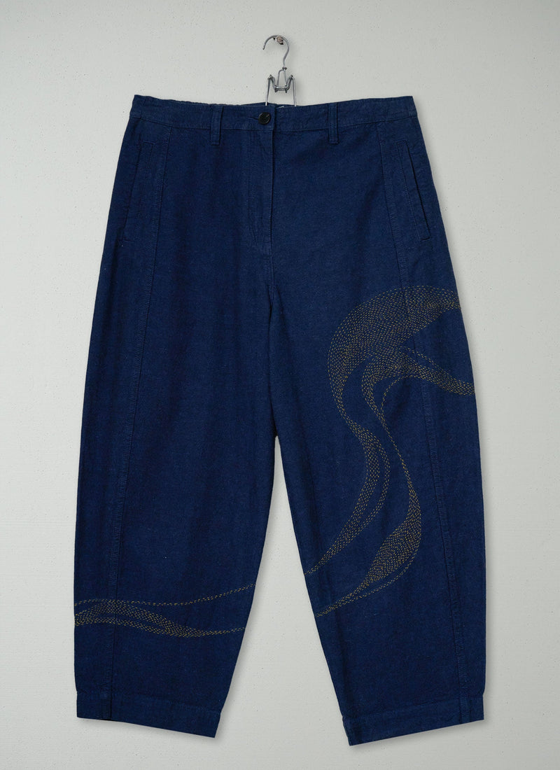 Renewed Organic Cotton Hemp Panel Pants Size 12 (063) | Dark Chambray Blue