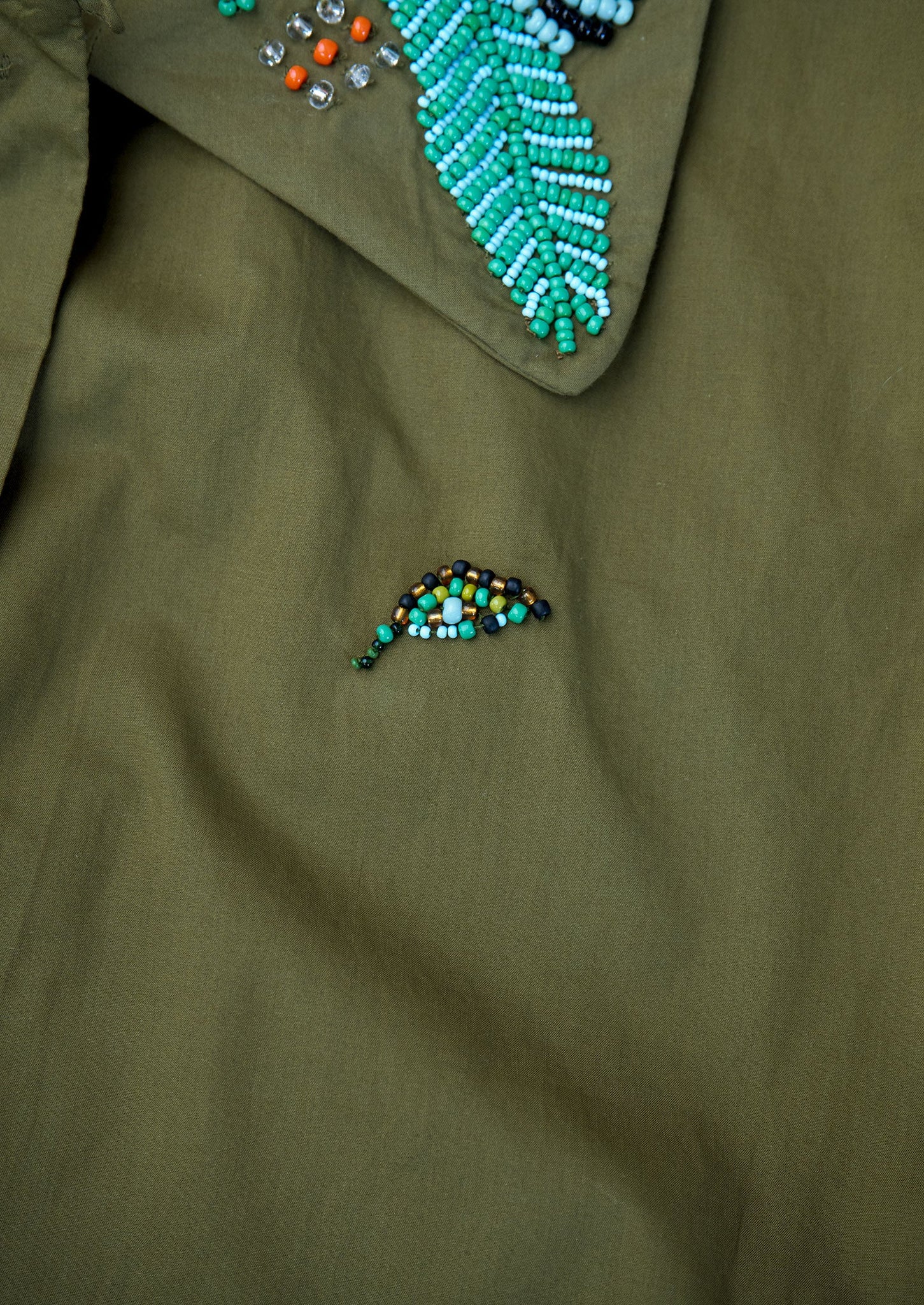 Renewed Hand Beaded Poplin PJ Shirt Size 18 (57) | Rich Olive