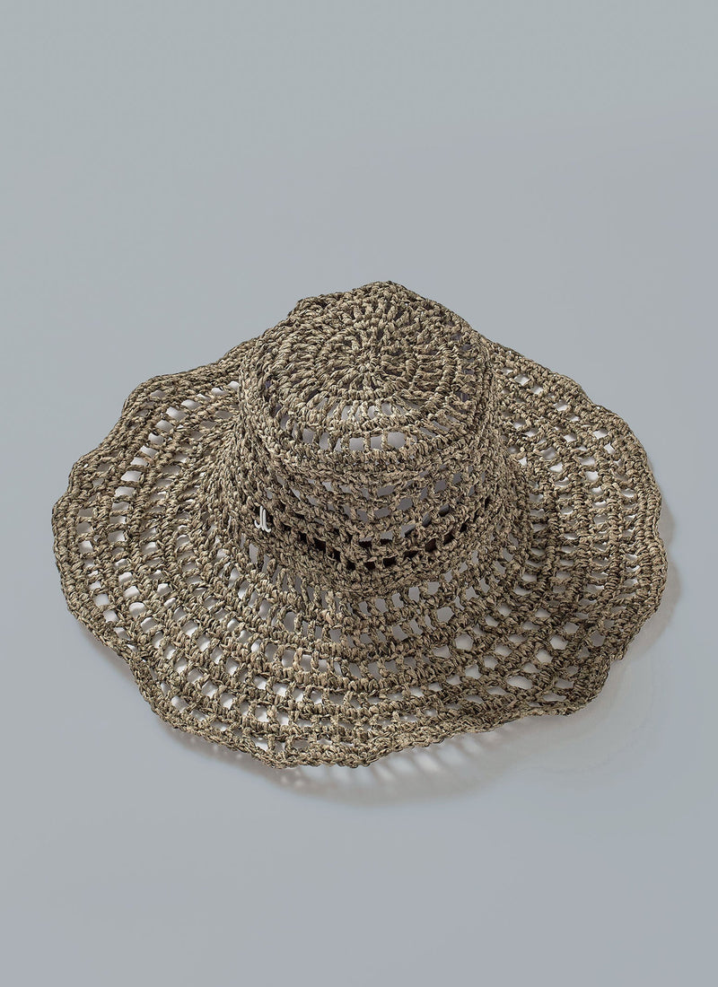 Reworn Paper Ribbon Crochet Hat (086) | Olive