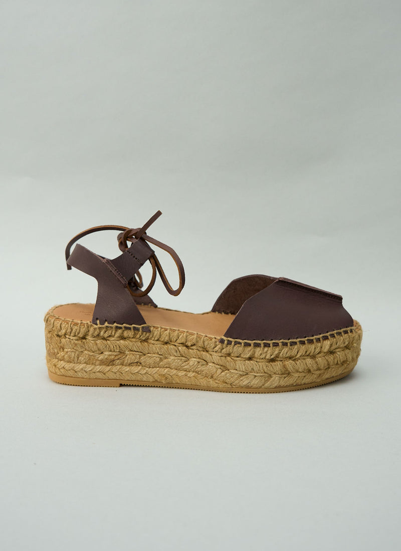 Reworn Naguisa Leather Espadrilles Size 37 (673) | Chocolate