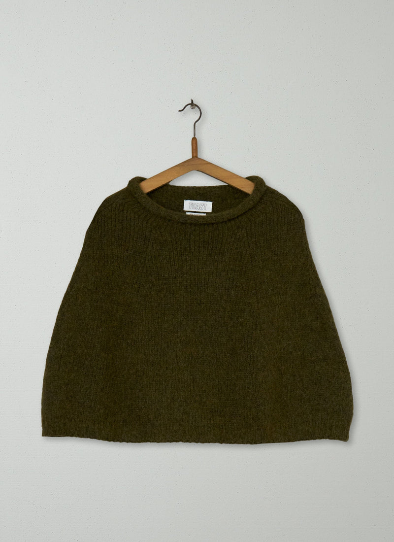Reworn Alpaca Blend Knitted Poncho (695) | Olive