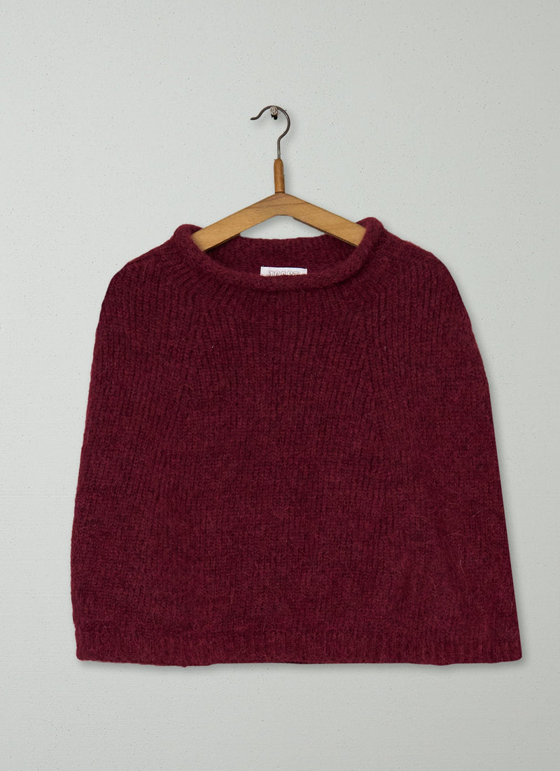Reworn Alpaca Blend Knitted Poncho (686) | Carmine Red