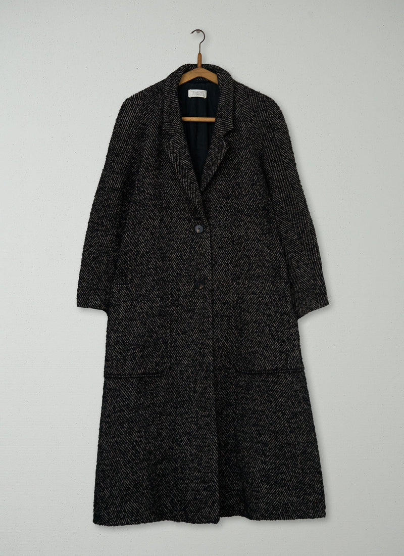 Reworn Wool Linen Tweed Coat Size 18 (079) | Indigo