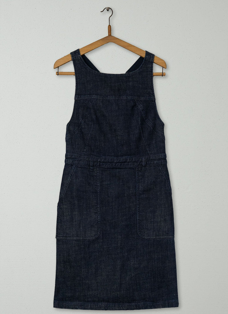 Reworn Pinafore Denim Dress Size 14 (2252) | Indigo