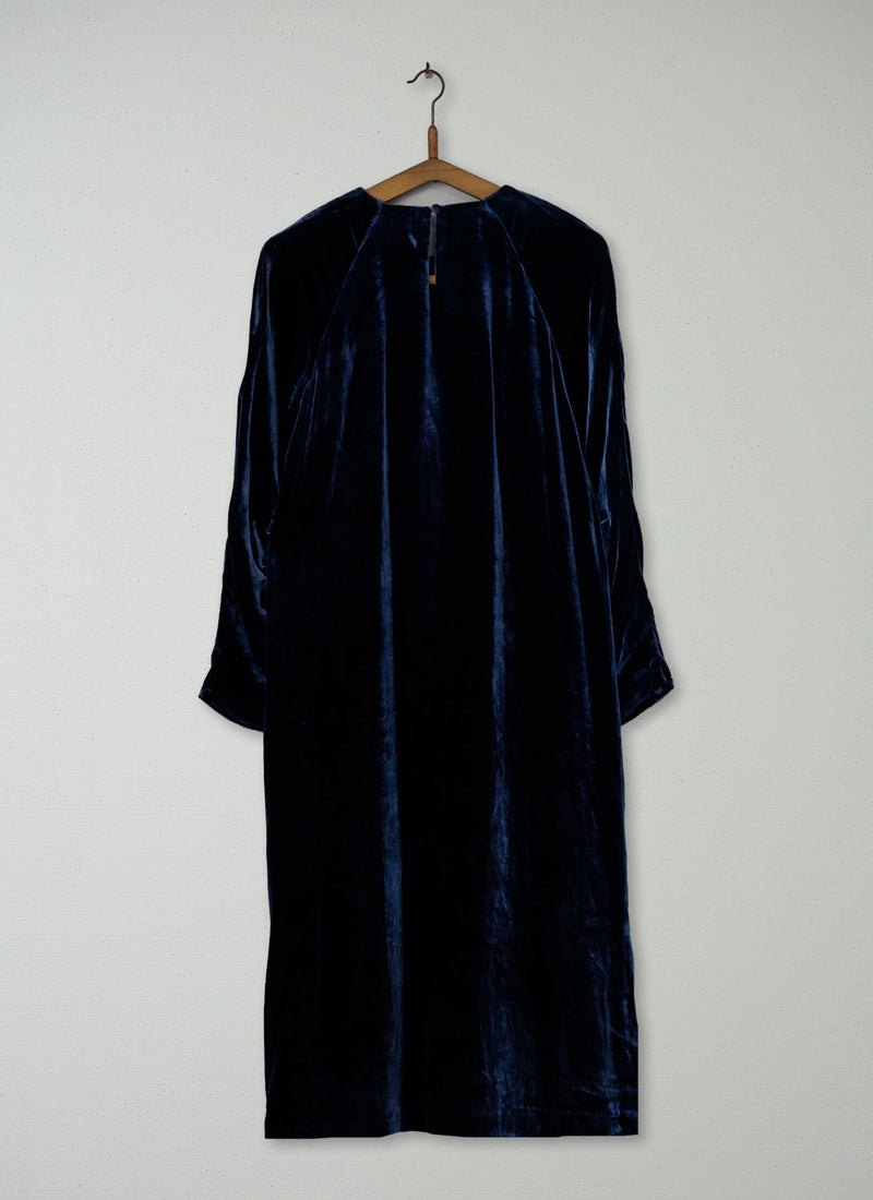 Reworn Silk Velvet Dress Size 10 (2267) | Blue Dusk