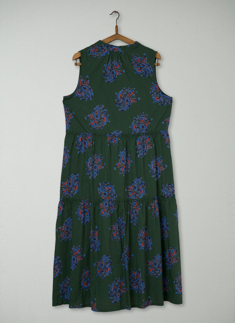 Reworn Paisley Print Dress Size 16 (1942) | Forest Green