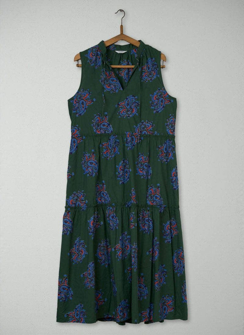 Reworn Paisley Print Dress Size 16 (1942) | Forest Green