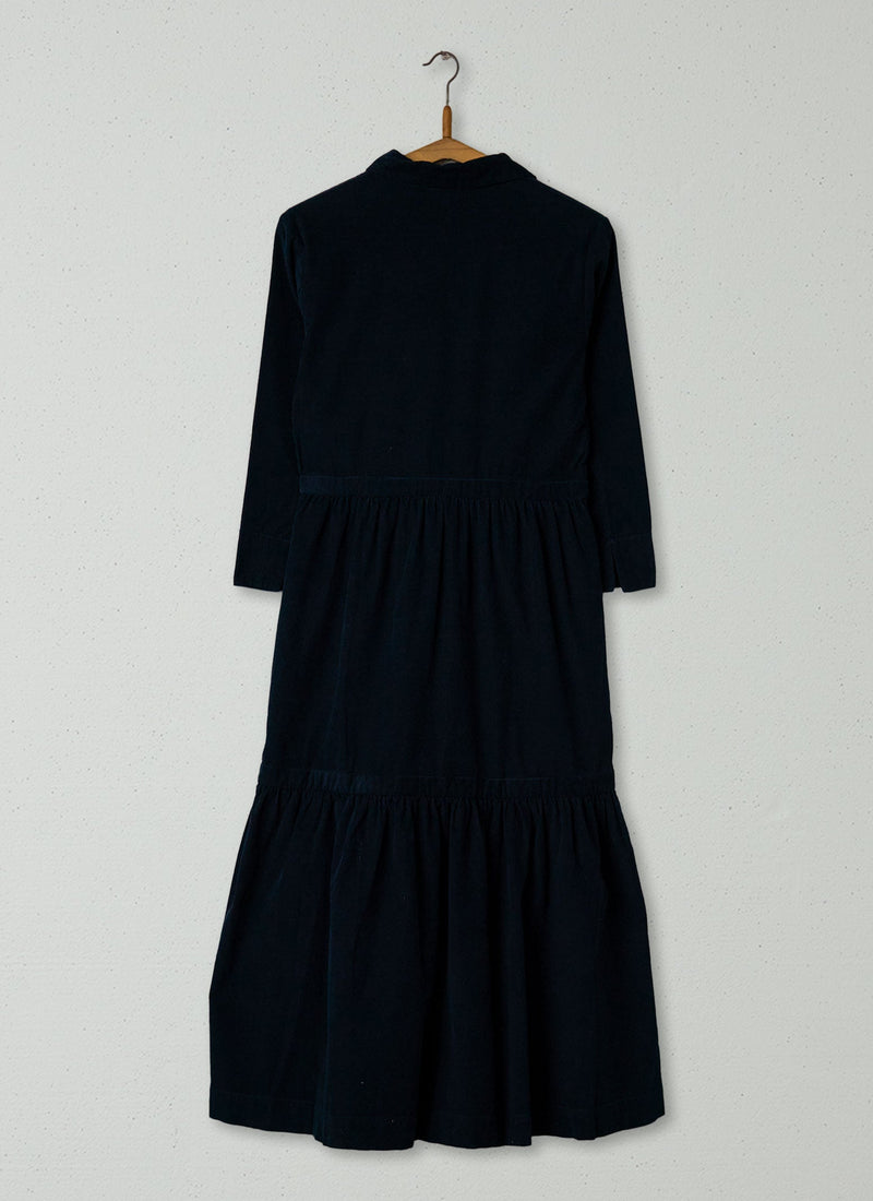 Reworn Tiered Needlecord Dress Size 12 (2049) | Navy