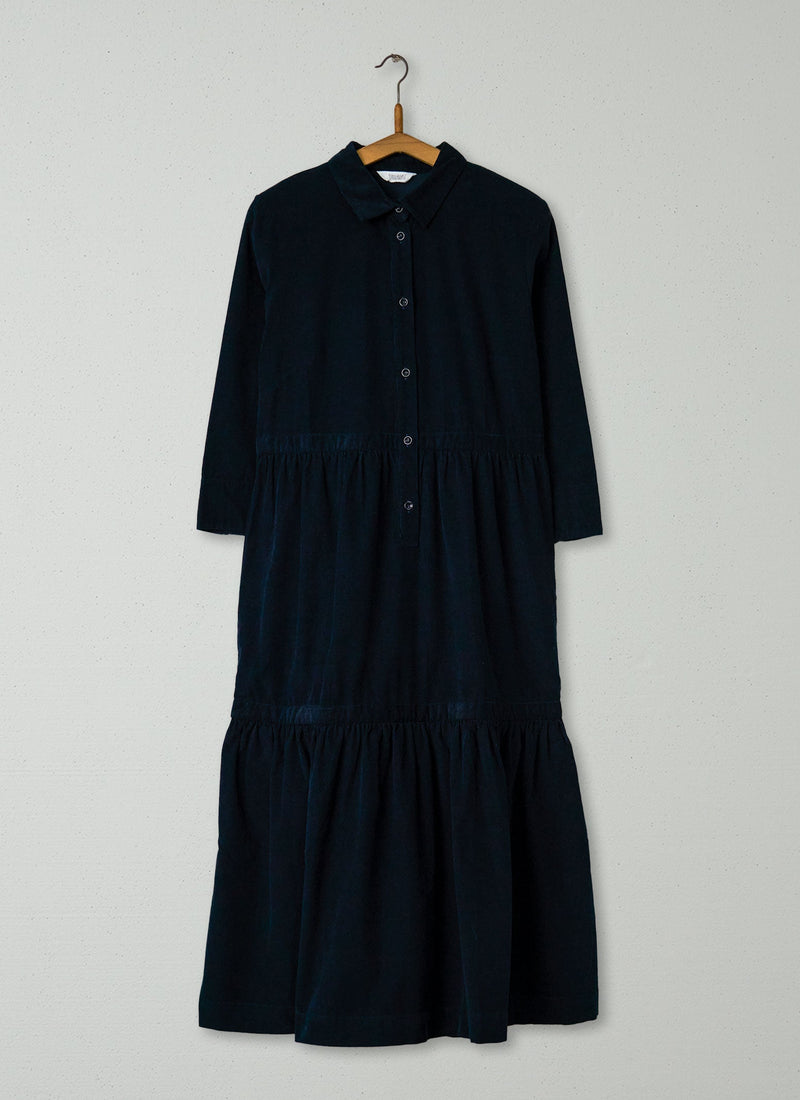 Reworn Tiered Needlecord Dress Size 12 (2049) | Navy
